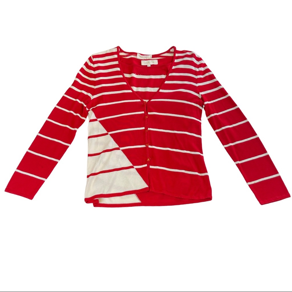 Escada Red & White Striped Sweater Twin Set Sz 36